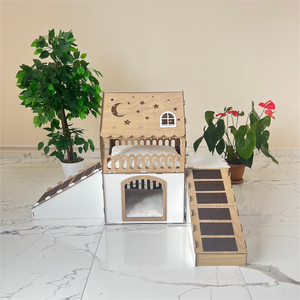 บ้านสัตว์เลี้ยงสองชั้นไม้สไตล์โมเดิร์น ดีไซน์เคลื่อนย้ายได้ รูปแบบกระต่าย เฟอร์นิเจอร์ไม้ - Product Image 1