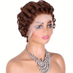 วิกผมแท้ Amygirl 13x4 แบบผูกเชือกด้านหน้า ทรงพิกซี่ ผมสั้นหยิก - Product Image 1