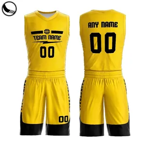 เสื้อบาสเก็ตบอล Oem แบบกำหนดเองการออกแบบชุดสีเหลือง