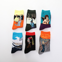 Chaussettes d'art en gros pour hommes, en coton, style Harajuku, avec motifs de peintures célèbres de Van Gogh, colorées, amusantes, vintage 3D