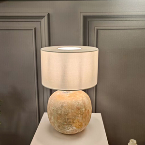 Vintage Ceramic <b>Table</b> Lamp with Fabric Shade - Rustic <b>Bedside</b> Lamp for Bedroom & Living Room, Warm Ambient Lighting - Product Image 3