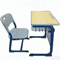 Ensemble de bureau et chaise d'école à hauteur fixe sécurisée avec panier à livres, table d'étude à structure métallique robuste, mobilier de classe économique