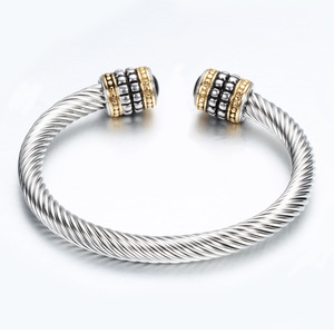 Bracelet en fil torsadé bicolore en acier inoxydable, or et noir, bijoux de mode unisexe - Product Image 2
