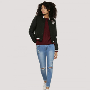 Veste de baseball vintage noire pour femme, style universitaire, broderie personnalisée, prix bas, bonne affaire - Product Image 5