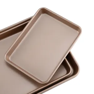 Carbon Steel Rectangle Baking Tray Racks For Bakers Cookie Sheet Baking Pan Gold Nonstick Bakeware Cookie Bread Pan For Oven