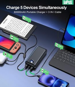 Banco de Energía Portátil de 60,000 mAh, Carga Rápida de 22.5 W, Salidas USB-C/iOS/Micro-USB, Pantalla Digital, Protección Contra <span class=keywords><strong>Sobrecarga</strong></span> - Product Image 4