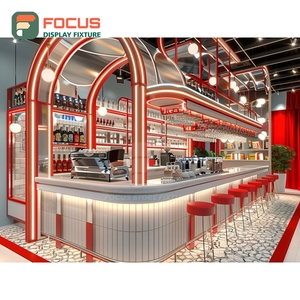 Mostrador de Servicio de Café Creativo con Estante para Condimentos y Revestimiento de Chapa de Roble - Product Image 4