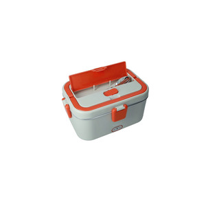 Borsa Termica per Pranzo Grigia e Rossa con Posate, Contenitore in Acciaio Inox e PP, Autoriscaldante - Product Image 1