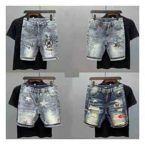 Shorts en jean bleu pour hommes, nouvelle collection été 2025, haute qualité, coupe droite amincissante, style urbain nostalgique, vente en gros - Product Image 1
