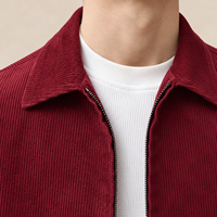 Veste en velours côtelé 100 % coton pour homme, bordeaux, col montant, fermeture éclair bidirectionnelle, décontractée, élégante, pour superposition