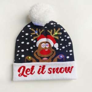 Gorro de Jacquard Cálido de Invierno para Navidad y Año Nuevo con Luz LED, Gorro Navideño de Punto con Impresión Digital, Disponible en Stock - Product Image 2