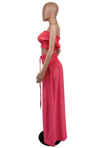 <span class=keywords><strong>Ensemble</strong></span> d'été plissé <span class=keywords><strong>ample</strong></span> pour femme, vente en gros, couleur unie, débardeur bustier et camisole sans manches avec dentelle ajustable - Product Image 4