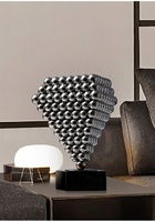 Sculpture abstraite Art Déco moderne en acier inoxydable 304 poli miroir, forme de boule de diamant, statue de table en métal, artisanat