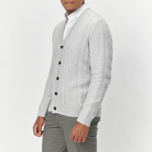 Atacado OEM Personalizado Casual Cashmere Cable Knitting V Neck <span class=keywords><strong>Chunky</strong></span> Cardigan <span class=keywords><strong>Sweater</strong></span> para Homens. - Product Image 5
