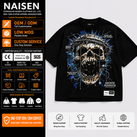 T-shirt vintage noir délavé double face avec crâne, pour homme, coupe oversize, couronne de épines, style gothique streetwear, manches courtes