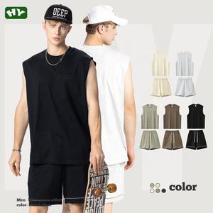 100% pantaloncini da Jogger in cotone Set canotta e Shorts 2 pezzi Set Casual estivo abbigliamento Private Label per uomo - Product Image 1