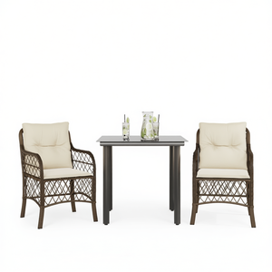 Set Bistrot in Rattan Sintetico Marrone a 3 Pezzi con Cuscini, Arredamento da Giardino per Esterni - Product Image 1