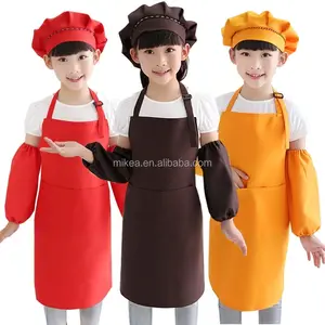 Özel Logo boş çocuk bahçe şef mutfak okul çocuklar için sevimli pembe çocuk pamuk boyama pişirme önlük