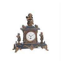 Horloge mécanique en laiton imitation antique, style chérubins français, sur socle en marbre, pour table/étagère