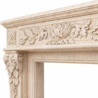 Cheminée en marbre personnalisée, moderne, sculptée à la main, de luxe, en marbre Galala Beige / Galala, avec manteau de cheminée en marbre et cadre de cheminée en marbre