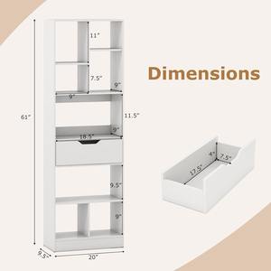 ชั้นวางหนังสือแบบตั้งพื้นสูง 61 นิ้ว แบบกำหนดเอง ชั้นวางของ 7 ชั้น พร้อมลิ้นชัก สำหรับห้องนั่งเล่นและสำนักงาน - Product Image 4