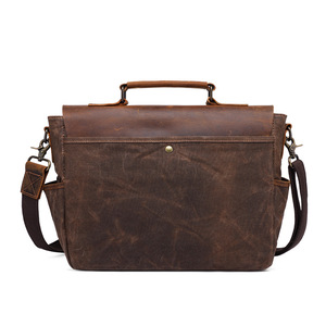 Popular Waterproof Genuine Leather Waxed Canvas Briefcase <strong>Camera</strong> <strong>Messenger</strong> <strong>Bag</strong> Shoulder <strong>Bag</strong> <strong>Camera</strong> Lens <strong>Bag</strong> - Product Image 5
