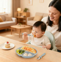 Cuillère à manche en silicone pour bébé, fourchette-cuillère à manche court en acier inoxydable 304 pour bébé, ensemble d'ustensiles alimentaires pour bébé