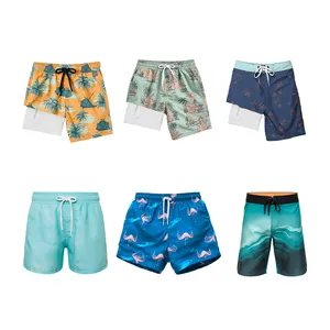 Different Prints Middle Length Draw Elastic Waistband Plus Size Swimming Shorts Swim Trunks Men'S 100% Polyester