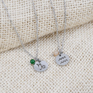 Pendentif porte-bonheur en acier inoxydable, pièce <span class=keywords><strong>de</strong></span> monnaie <span class=keywords><strong>Horoscope</strong></span>, signe du zodiaque, 12 étoiles, or argent, chaîne métallique, collier breloque astrologie - Product Image 6