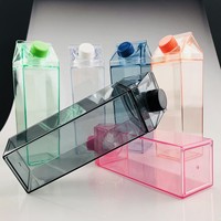Boîte à lait transparente réutilisable en acrylique de 500 ml/1000 ml, boîte à jus carrée en plastique colorée, bouteille d'eau