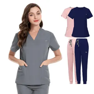 Vendita calda elastico logo personalizzato poliestere rayon spandex ragazze uniformi ospedaliere scrub per le donne camice da laboratorio medico uniforme da infermiera