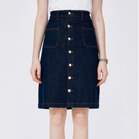 Jupe en jean taille haute pour femme OEM ODM, style décontracté, fendue, brodée, coupe droite, teinte unie, style vintage chinois, ligne A
