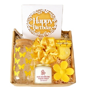 Ensemble cadeau de spa en verre avec motif de papillon jaune, 7 pièces, boîte cadeau d'anniversaire pour femmes, cadeaux attentionnés pour elle - Product Image 1
