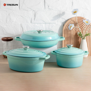 Casserole de cuisine en fonte émaillée, modèle classique rond avec bouton en acier inoxydable, rouge dégradé, direct usine - Product Image 6