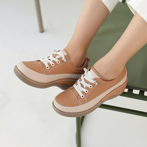 [JSHOE] Zapatillas Deportivas de Plataforma para Mujer, de Cuero Vacuno, Ligeras, con Detalle de Costuras, Cómodas para Caminar, Diseño Casual con Cordones - Product Image 2
