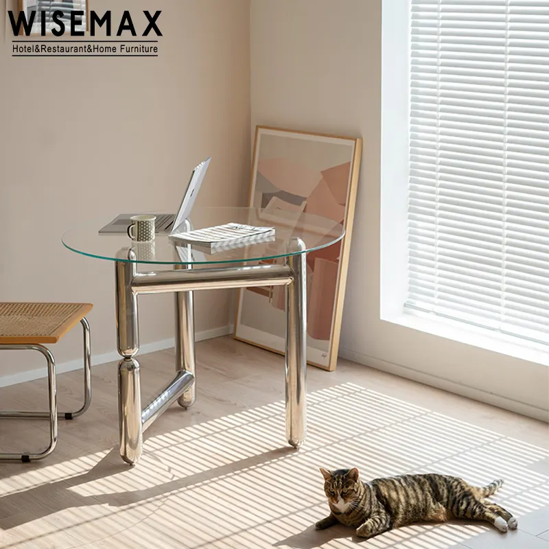 WISEMAX-Mesa Redonda de acero inoxidable para restaurante, mesa de comedor de metal y vidrio para el hogar, bar y cafetería, precio al por mayor