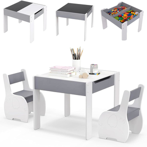 Juego de mesa y silla para niños, mesa de actividades de madera 4 en 1 y 2 sillas con <span class=keywords><strong>pizarra</strong></span> desmontable para Artes, dibujo, lectura - Product Image 2