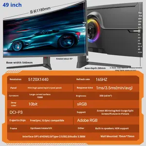 Moniteur LCD incurvé de 49 pouces 1500R 165Hz IPS avec temps de réponse de 1 ms Prise en charge <span class=keywords><strong>FreeSync</strong></span> DCI-P3 99% SRGB - Product Image 5