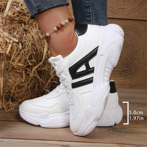<span class=keywords><strong>Sneakers</strong></span> da <span class=keywords><strong>Donna</strong></span> con <span class=keywords><strong>Zeppa</strong></span> in PU Bianco Liscio a Righe, Allacciatura e Plateau, Altezza 5cm, Antiscivolo in EVA, per Camminata Quotidiana e Casual - Product Image 3