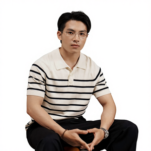 เสื้อเชิ้ตแขนสั้นลายทางถักแบบสบายๆ ระบายอากาศได้ดีสำหรับผู้ชาย ผลิตโดย Routine เวียดนาม - Product Image 2