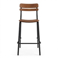 Chaise de bar moderne avec siège en bois et structure en acier, tabouret de comptoir avec dossier pour hôtel, bar à domicile, salle à manger