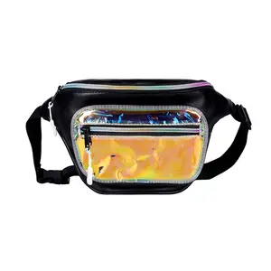 Mode Vrouwen Sport Borst Zak Waterdichte Heuptas Pu Lederen Fanny Pack Met Transparante Laser Pvc Ritsvak