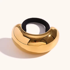Deslustre libre de acero inoxidable 316L oro grueso ancho brillante en forma de U banda de goma negra lazos para el cabello accesorios para niñas - Product Image 6