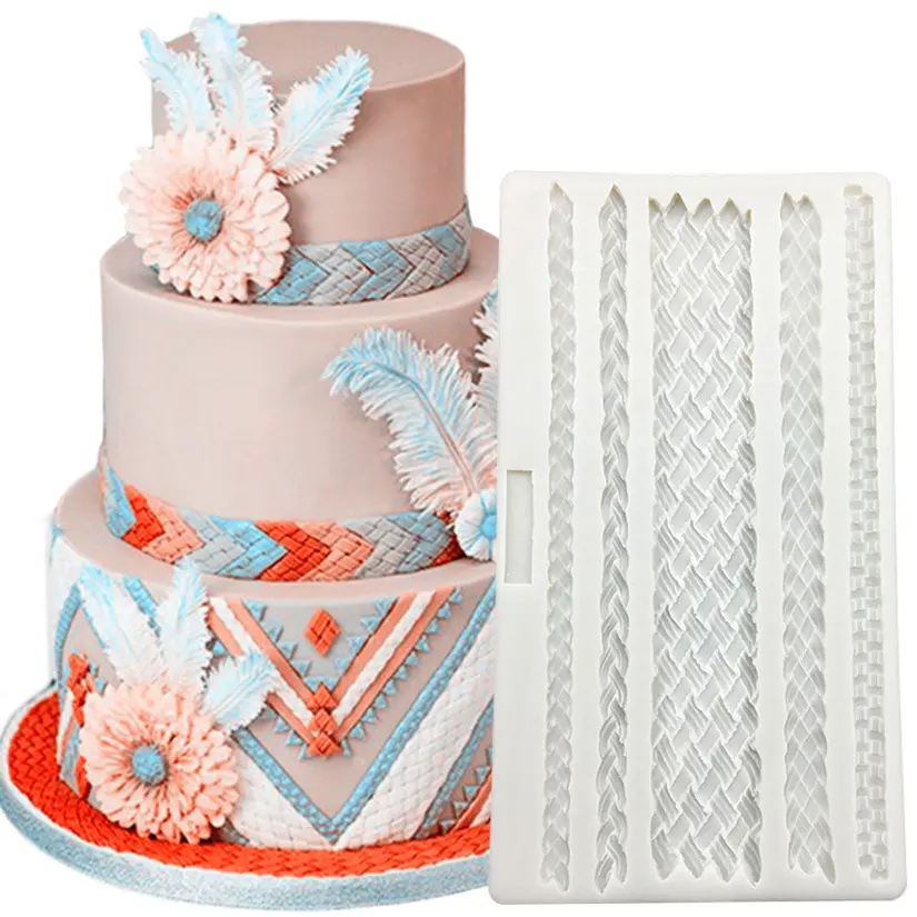 Cuerda de paja ondulada para decoración de tartas, molde de silicona con forma de flor, GEMA, encaje lateral, Fondant