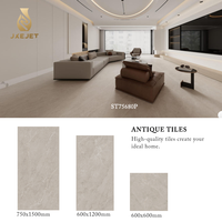 Dalles de carrelage en porcelaine aspect travertin rustique 750x1500, finition mate, grand format pour hôtel, restaurant, hall et couloir
