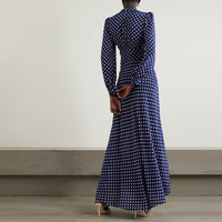Robe longue élégante et décontractée à pois pour femme, col en V, manches longues lanternes, bleu marine, printemps-automne, personnalisable par le fabricant de vêtements