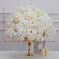 Boule de fleurs artificielles en soie, style forêt, verdure et blanc, pour centre de table de mariage, décoration de table, anniversaire, événement, fête - Vente en gros