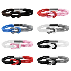 <span class=keywords><strong>Bracelet</strong></span> bicolore européen et américain noir et blanc à 8 noeuds en corde de Milan tissé réglable cadeau de Saint Valentin pour hommes et femmes - Product Image 5