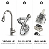 Robinet de lavabo de haute qualité au design moderne en acier inoxydable 304 avec une seule poignée et trois modes de pulvérisation