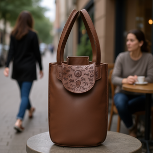 Borsa Tote Fana Lorena in Pelle di Vacchetta Fatta a Mano, Stampa Animalier Color Cioccolato, Chiusura a Patta, Stile Classico Casual, Borsa da Donna - Product Image 2